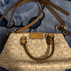 Calvin Klein Monogram Beige and Tan Satchel